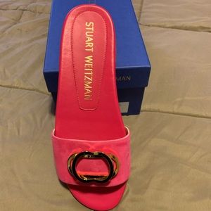 Vibrant pink Stuart Weitzman open toe flats💖